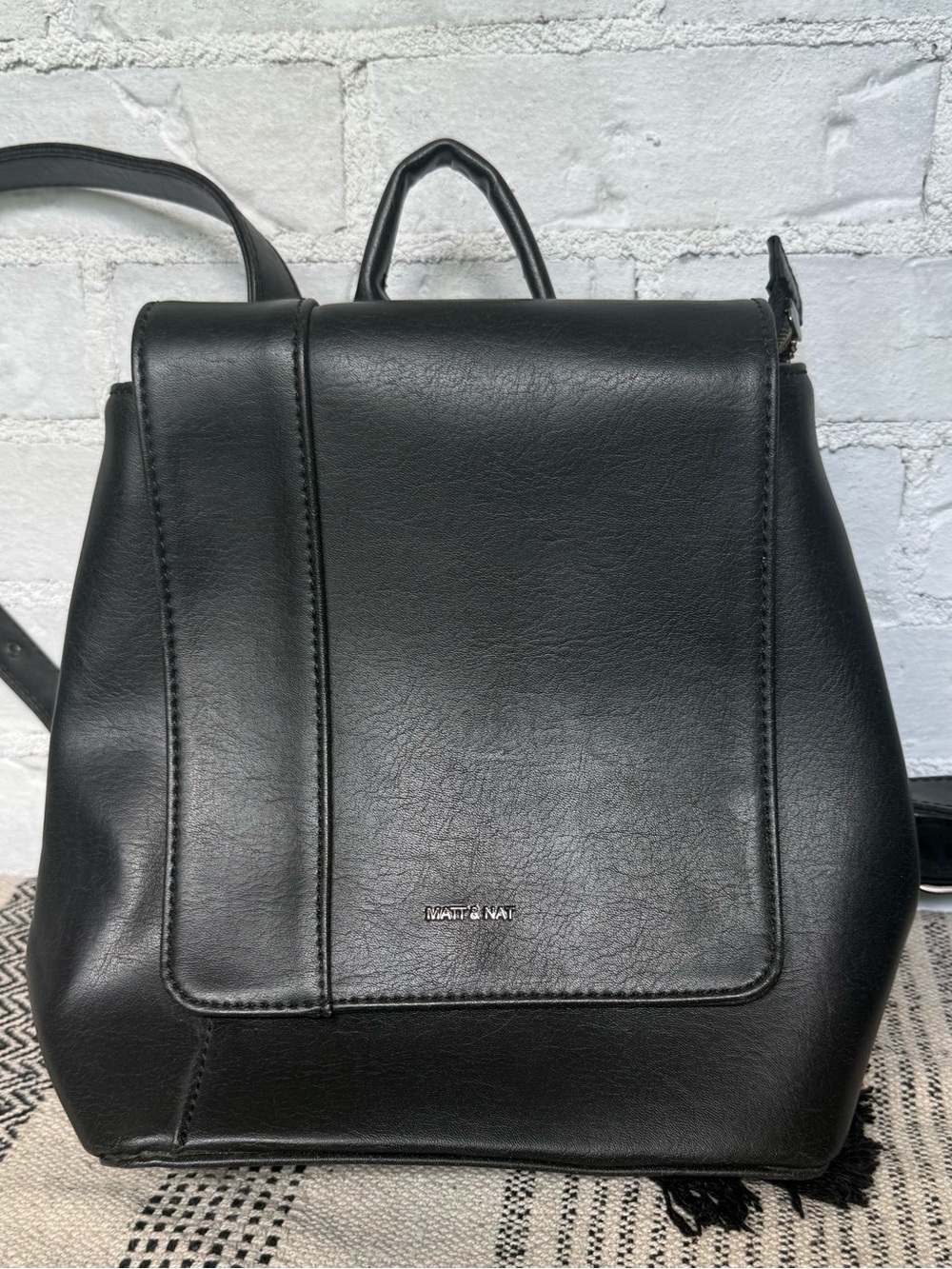 Matt & Nat Black Vegan Leather Flap Backpack